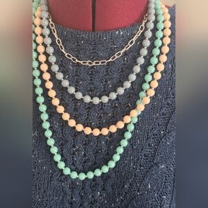 Layered Pastel Bead Necklace Set - Mint, Peach & Cornflower Blue .